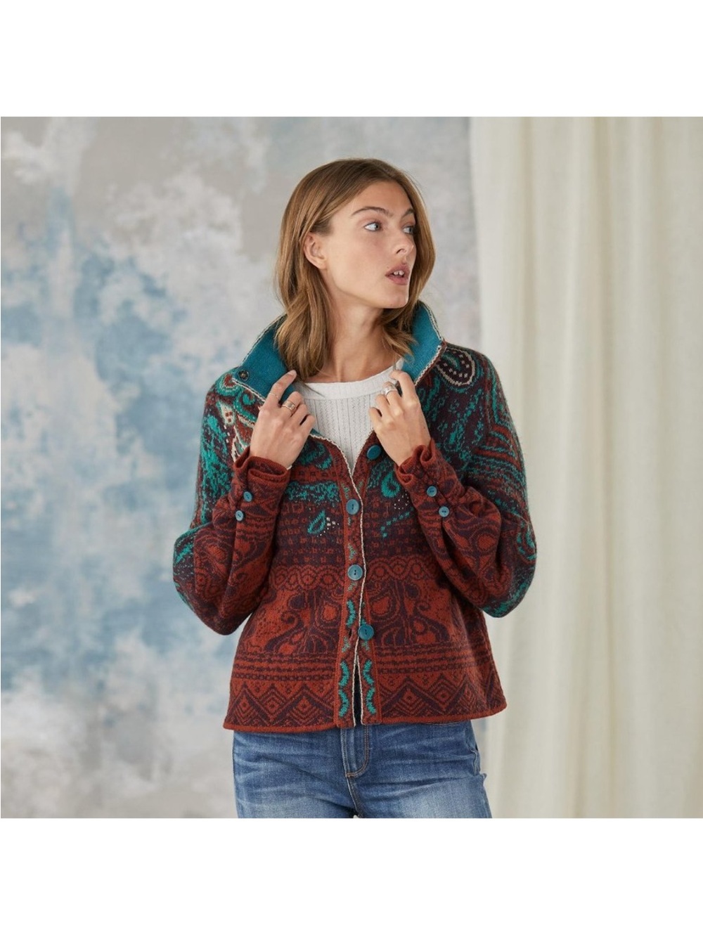 IVKO Rust and Teal Patterned Wool Jacket